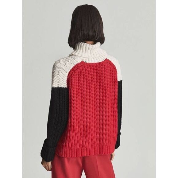 Reiss JAN COLOUR BLOCK CABLE KNIT ROLL-NECK JUMPER M - Picture 3 of 11